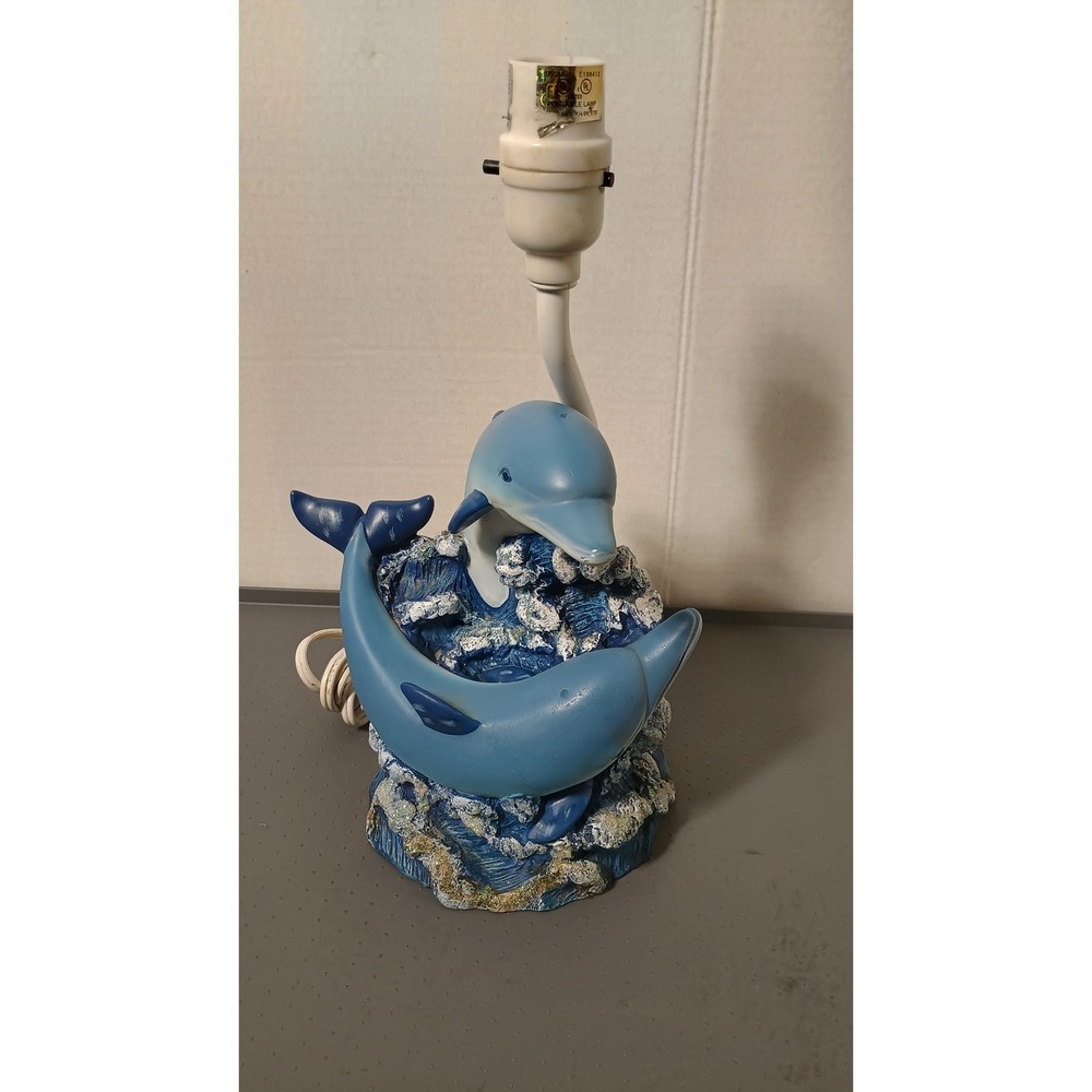 Unbranded Dolphin Table Lamp Kids Room 12.5in Blue Excellent Coastal Resin Decor